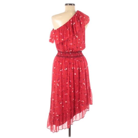 Joie Hafsa One Shoulder Asymmetrical Midi Dress Ruched Patterned sz M - Picture 5 of 13